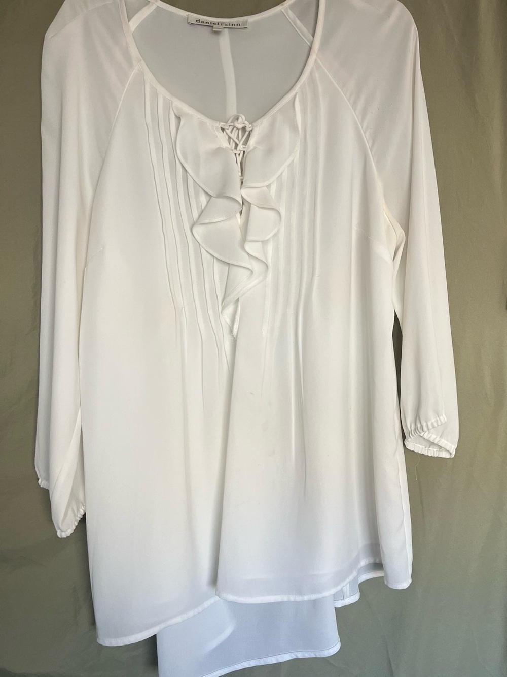 Daniel Rainn Lined White Boho Ruffle Tie-Front Tunic - Size M